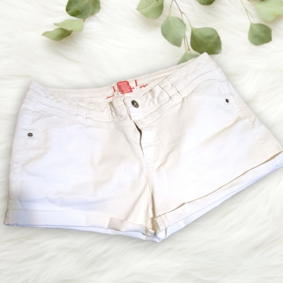 ELLE Womens White Denim Mid-Rise Shorts - Cuffed Hem - size 14 - Picture 3 of 8